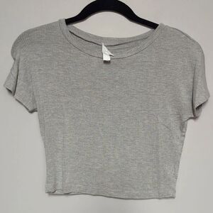 Hashtag Gray Ribbed Cropped Shirt